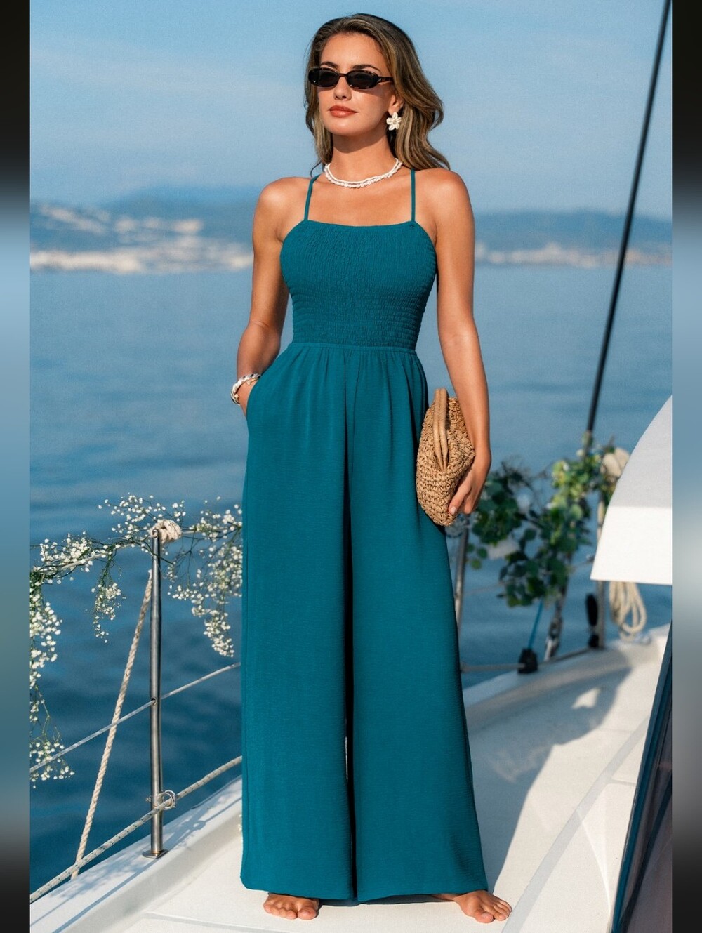 Cupshe Sea Change Blue Jumpsuit- M - Picture 6 of 7